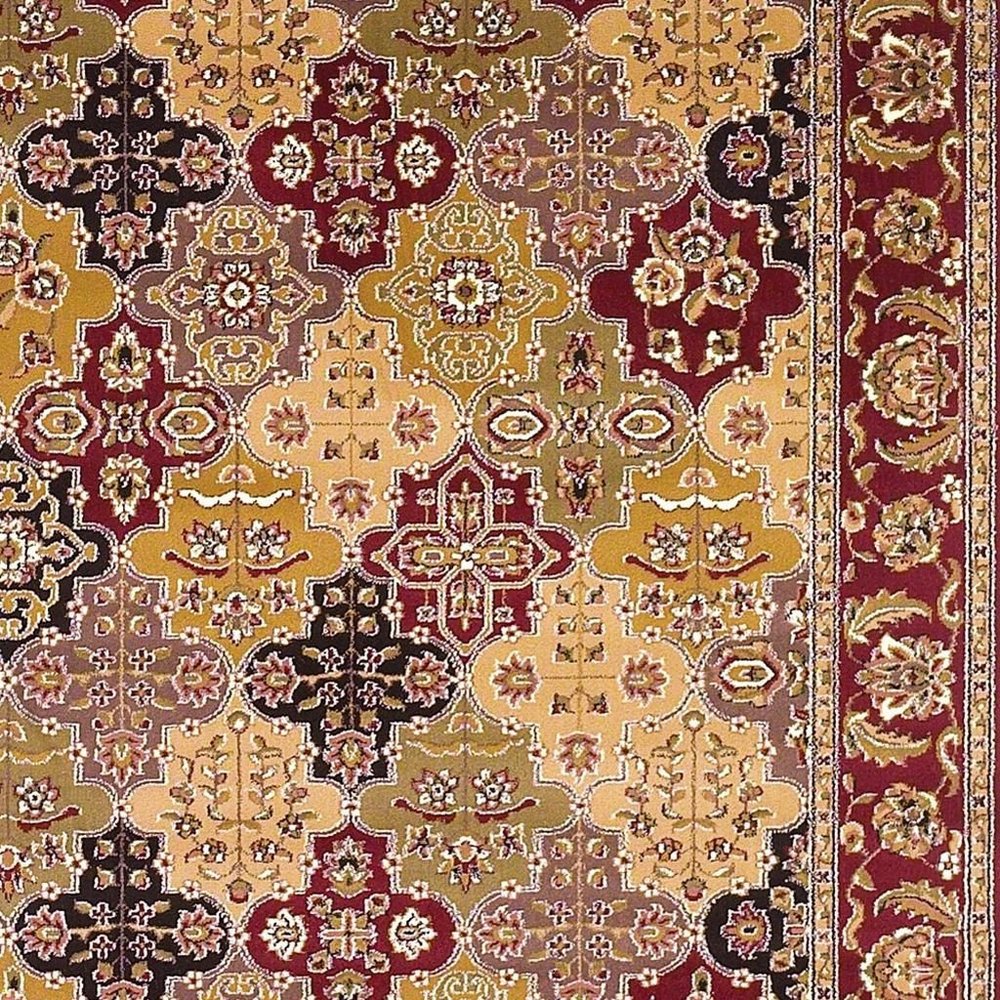 7' Red Orange And Black Quatrefoil Octagon Rug