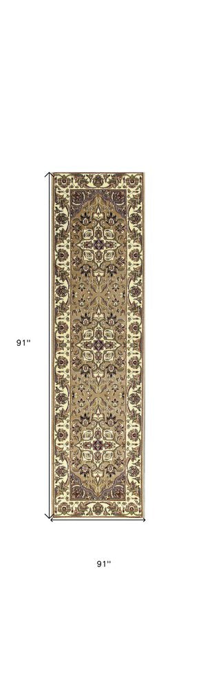 8' Beige And Ivory Floral Medallion Octagon Rug