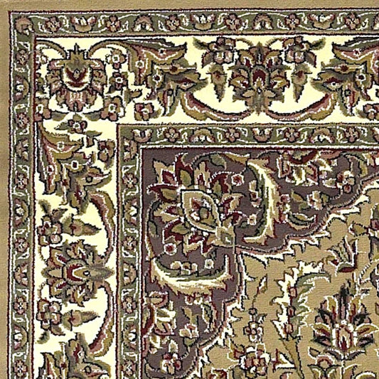 7' Beige And Ivory Floral Octagon Rug