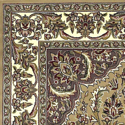 8' Beige And Ivory Floral Medallion Octagon Rug