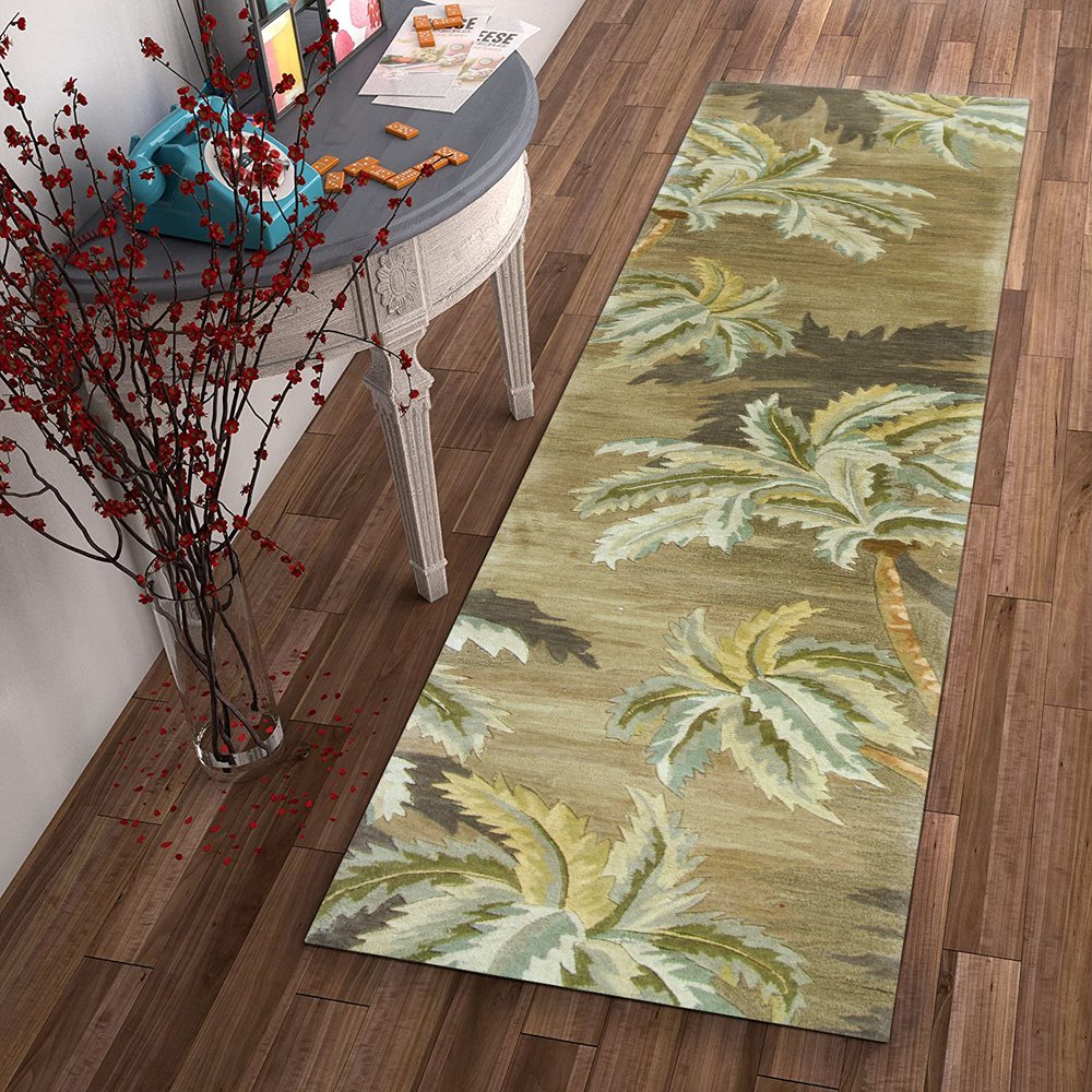 4' X 6' Moss Green And Yellow Wool Tropical Botanical Hand Tufted Area Rug