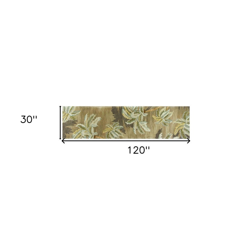 4' X 6' Moss Green And Yellow Wool Tropical Botanical Hand Tufted Area Rug