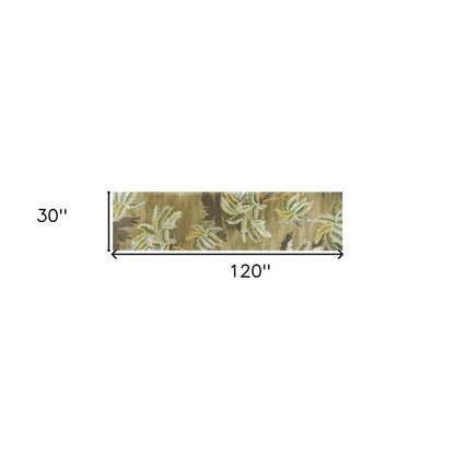 4' X 6' Moss Green And Yellow Wool Tropical Botanical Hand Tufted Area Rug