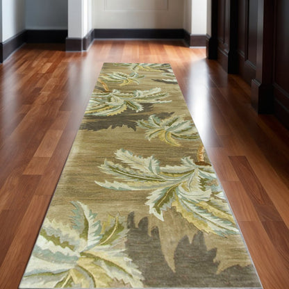 4' X 6' Moss Green And Yellow Wool Tropical Botanical Hand Tufted Area Rug