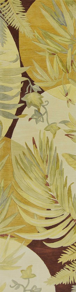 10' Coral Green And Ivory Wool Tropical Botanical Hand Tufted Runner Rug