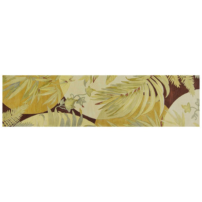 10' Coral Green And Ivory Wool Tropical Botanical Hand Tufted Runner Rug