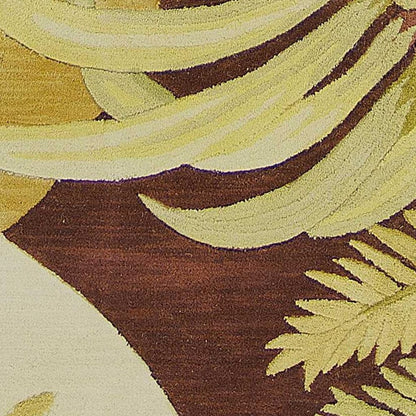 10' Coral Green And Ivory Wool Tropical Botanical Hand Tufted Runner Rug