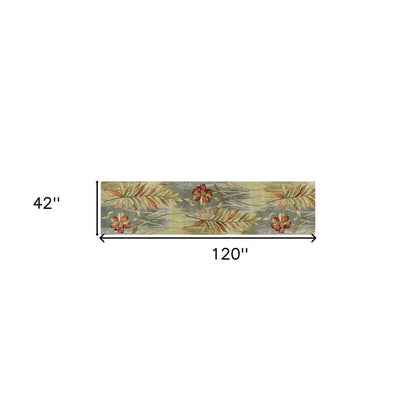 4' X 6' Blue And Green Wool Tropical Botanical Hand Tufted Area Rug