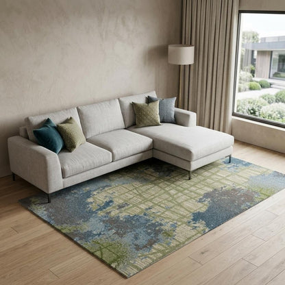 8' X 11' Green Blue Machine Woven Abstract Indoor Area Rug