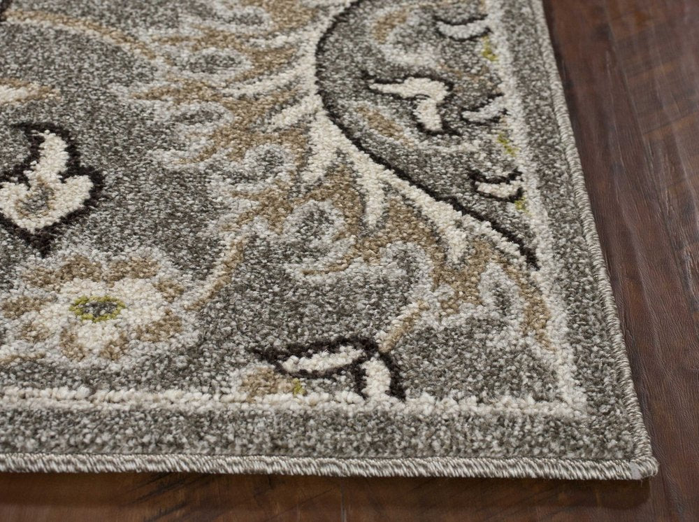 2' X 4' Gray And Ivory Floral Medallion Area Rug