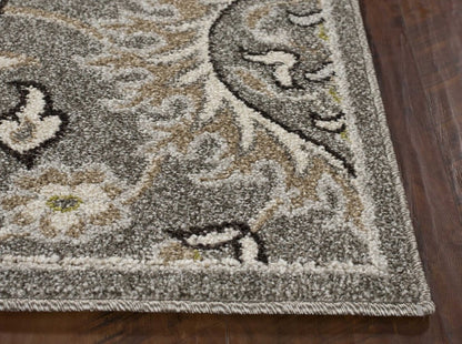 2' X 4' Gray And Ivory Floral Medallion Area Rug