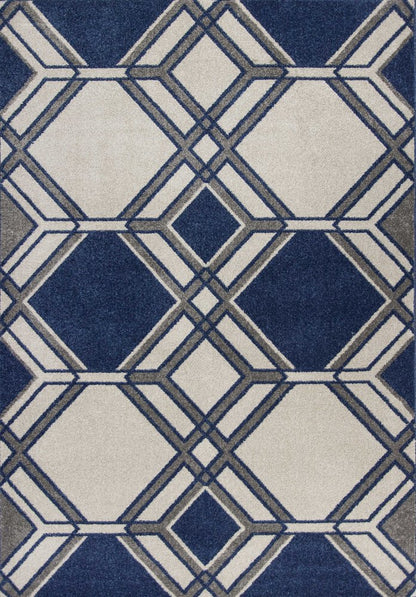 2' X 3' Blue Ivory And Gray Geometric Area Rug
