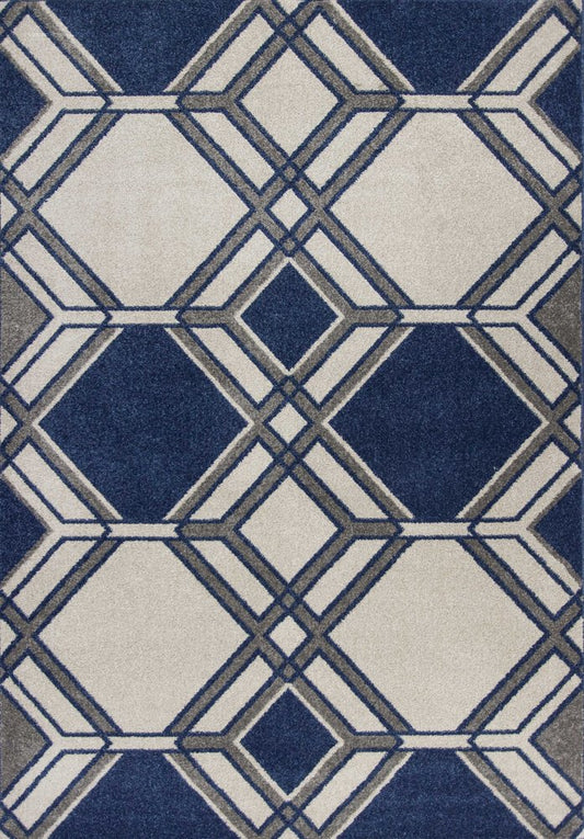2' X 3' Blue Ivory And Gray Geometric Area Rug