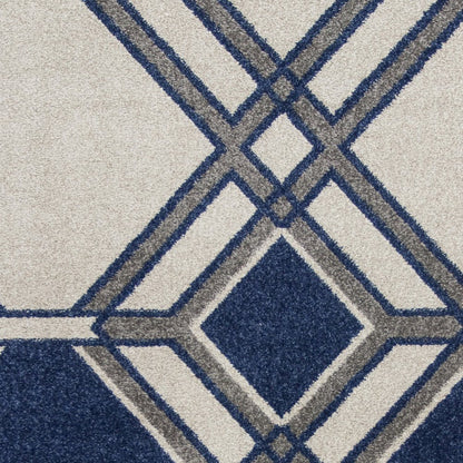 2' X 3' Blue Ivory And Gray Geometric Area Rug