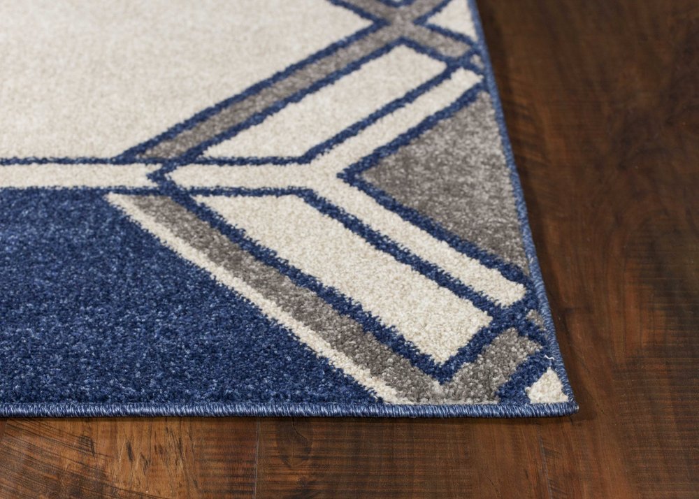 2' X 3' Blue Ivory And Gray Geometric Area Rug