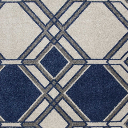 2' X 3' Blue Ivory And Gray Geometric Area Rug