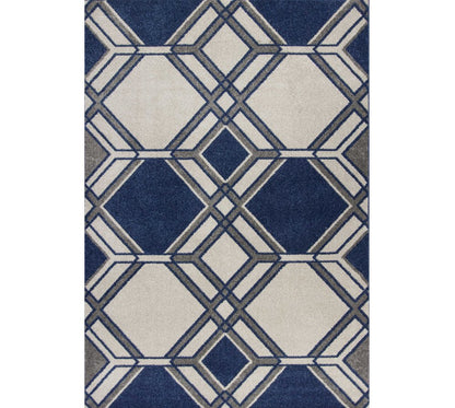 2' X 3' Blue Ivory And Gray Geometric Area Rug