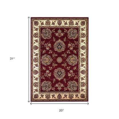 2' X 3' Red And Ivory Floral Medallion Area Rug