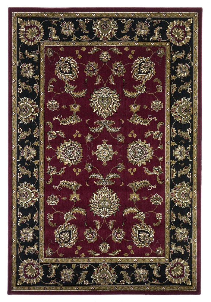 10' X 13' Red Black And Gold Floral Medallion Area Rug