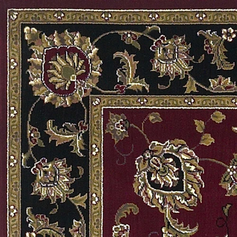 10' X 13' Red Black And Gold Floral Medallion Area Rug