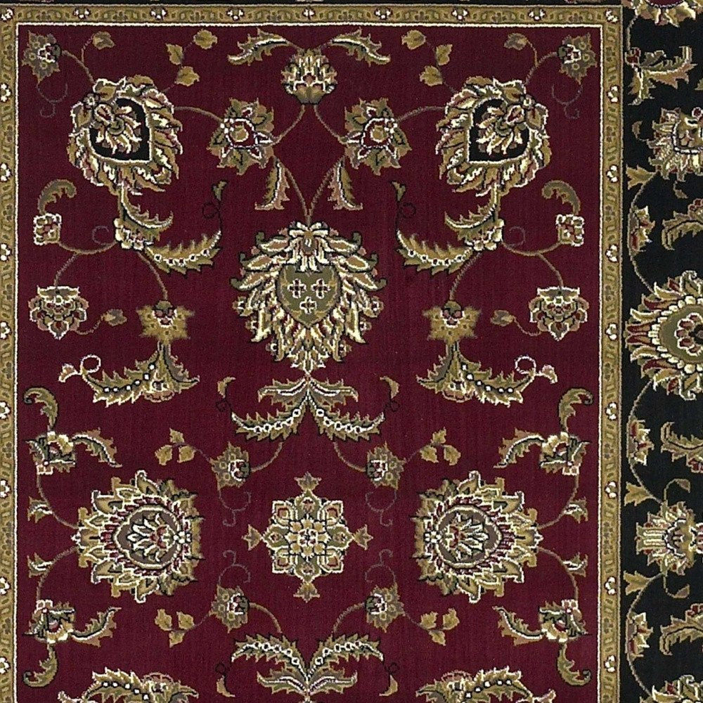 10' X 13' Red Black And Gold Floral Medallion Area Rug