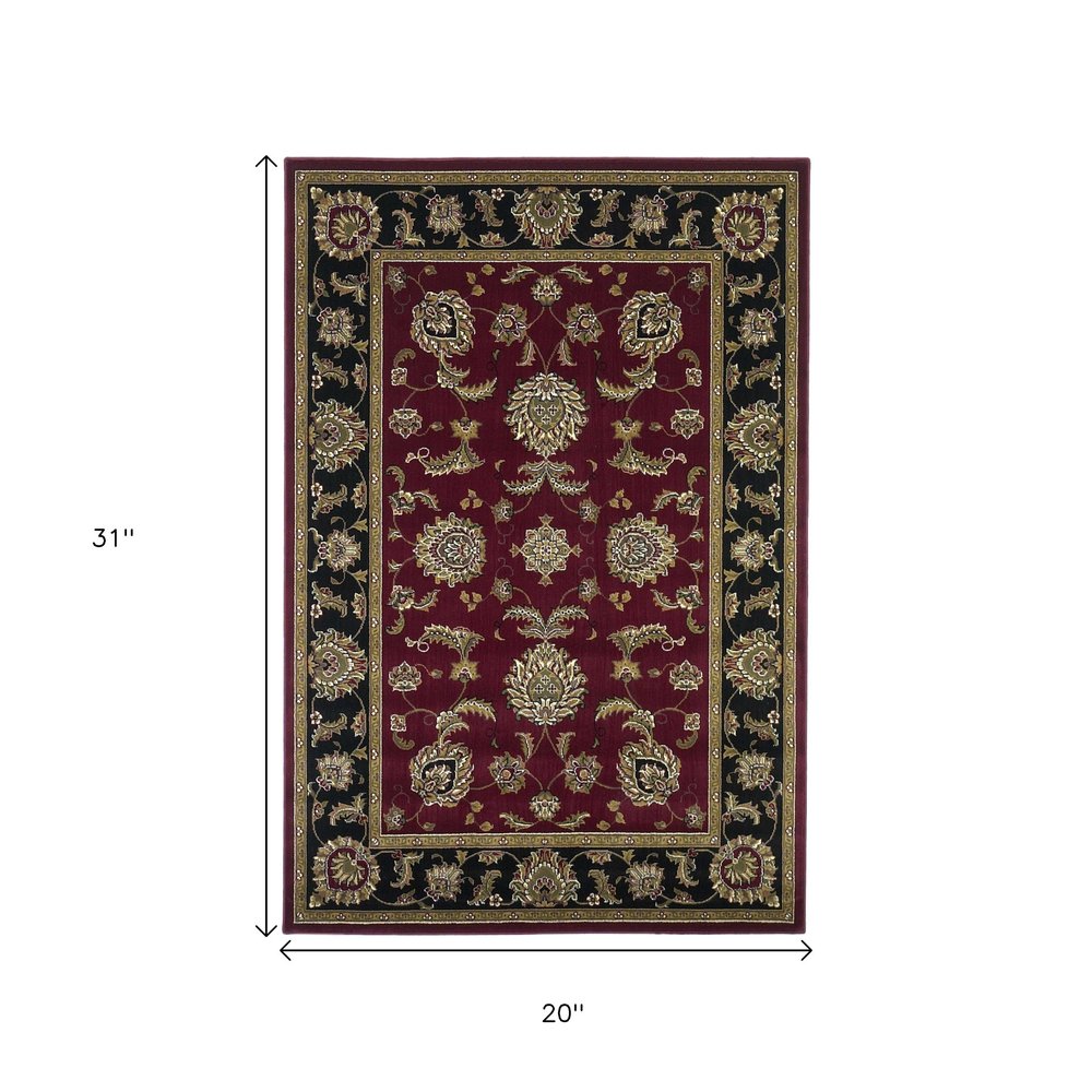 10' X 13' Red Black And Gold Floral Medallion Area Rug