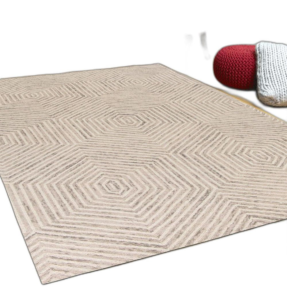 2' X 4' Sand And Beige Wool Geometric Hand Tufted Area Rug