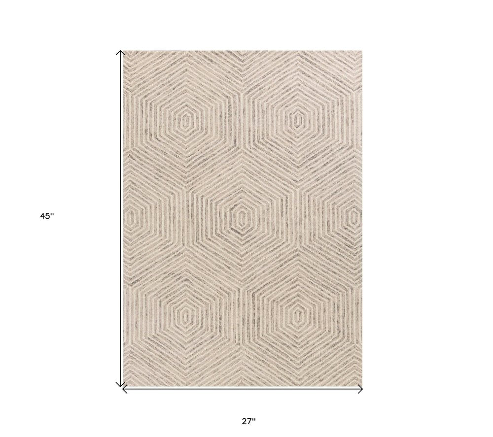 2' X 4' Sand And Beige Wool Geometric Hand Tufted Area Rug