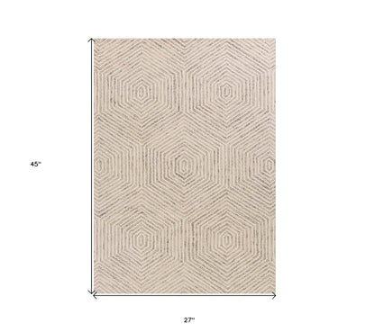 2' X 4' Sand And Beige Wool Geometric Hand Tufted Area Rug
