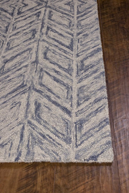 2' X 4' Blue And Beige Wool Chevron Hand Tufted Area Rug