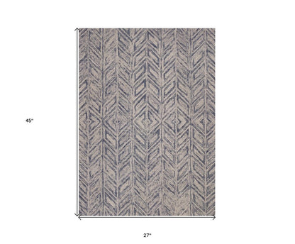 2' X 4' Blue And Beige Wool Chevron Hand Tufted Area Rug