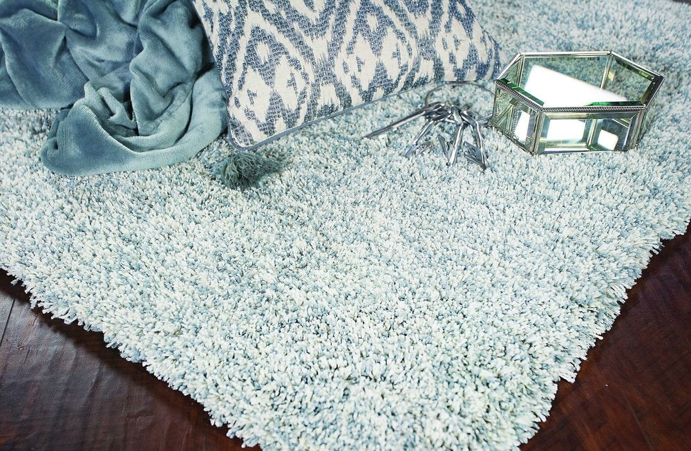 8' Slate Blue And Ivory Abstract Hand Woven Round Rug