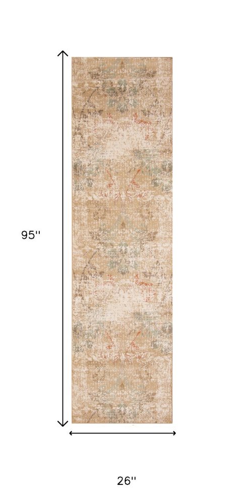 7' Champagne And Beige Damask Round Rug
