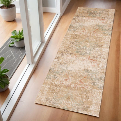 7' Champagne And Beige Damask Round Rug