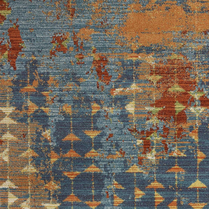 3' X 5' Blue Red And Orange Abstract Area Rug
