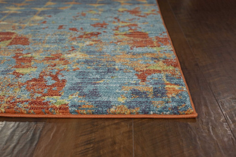 3' X 5' Blue Red And Orange Abstract Area Rug