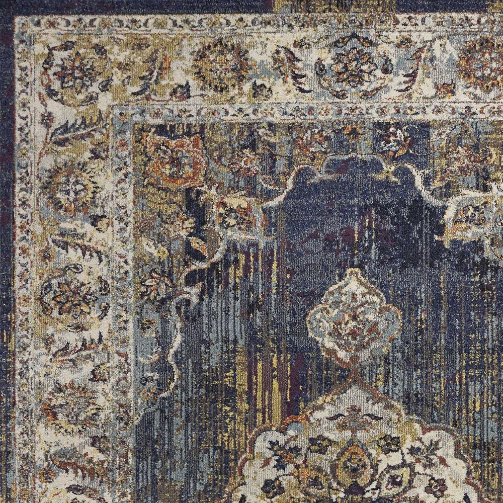 3' X 5' Navy Blue Gold And Ivory Medallion Area Rug