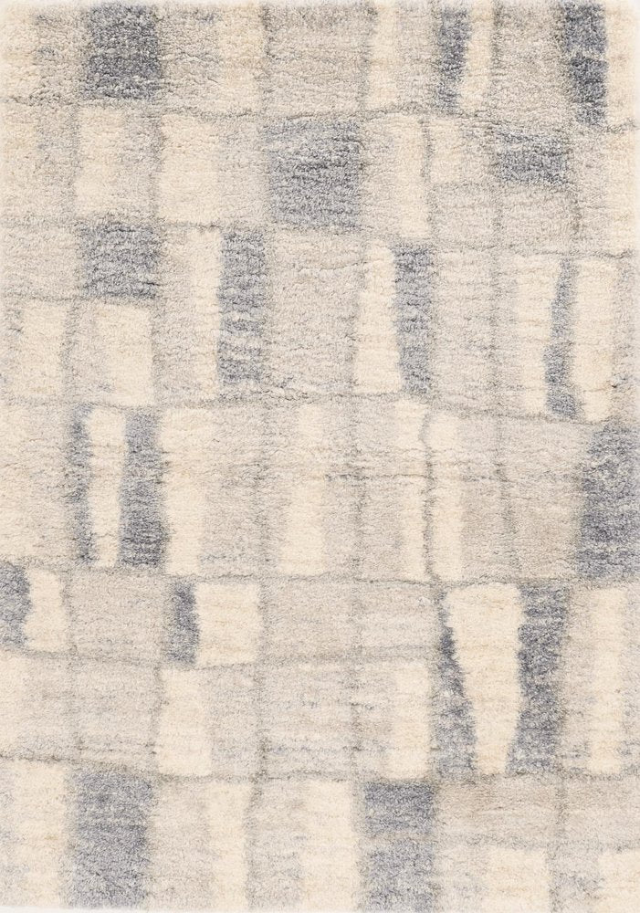 4' X 6' Ivory And Blue Abstract Geometric Distressed Area Rug