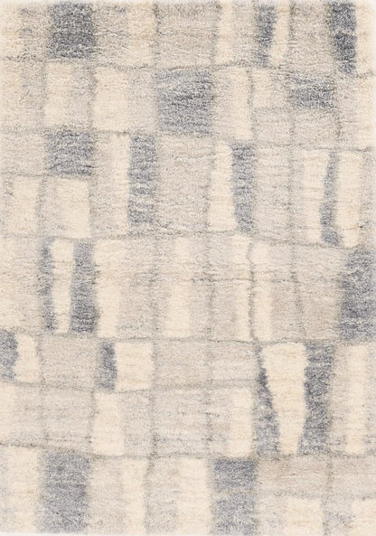 4' X 6' Ivory And Blue Abstract Geometric Distressed Area Rug