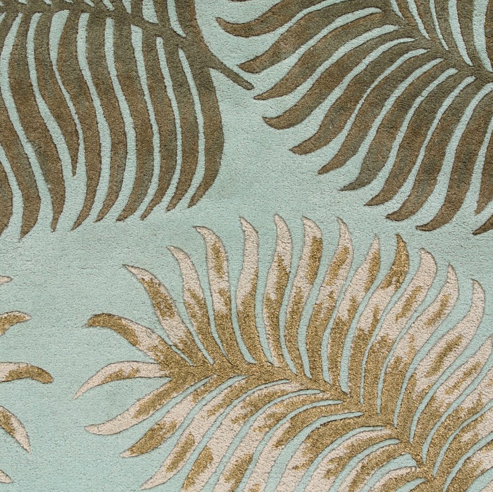 8' Aqua And Brown Wool Botanical Leaves Hand Tufted Runner Rug