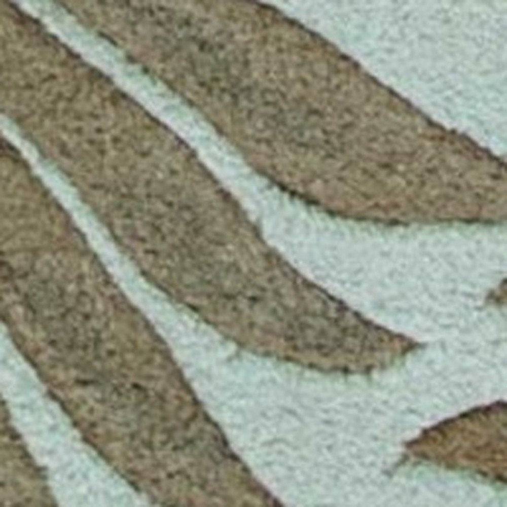 8' Aqua And Brown Wool Botanical Leaves Hand Tufted Runner Rug
