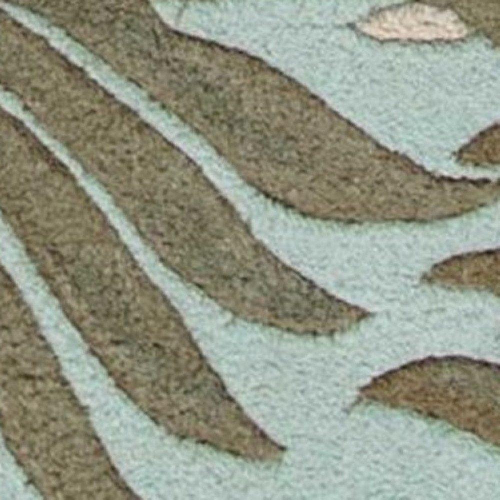 8' Aqua And Brown Wool Botanical Leaves Hand Tufted Runner Rug