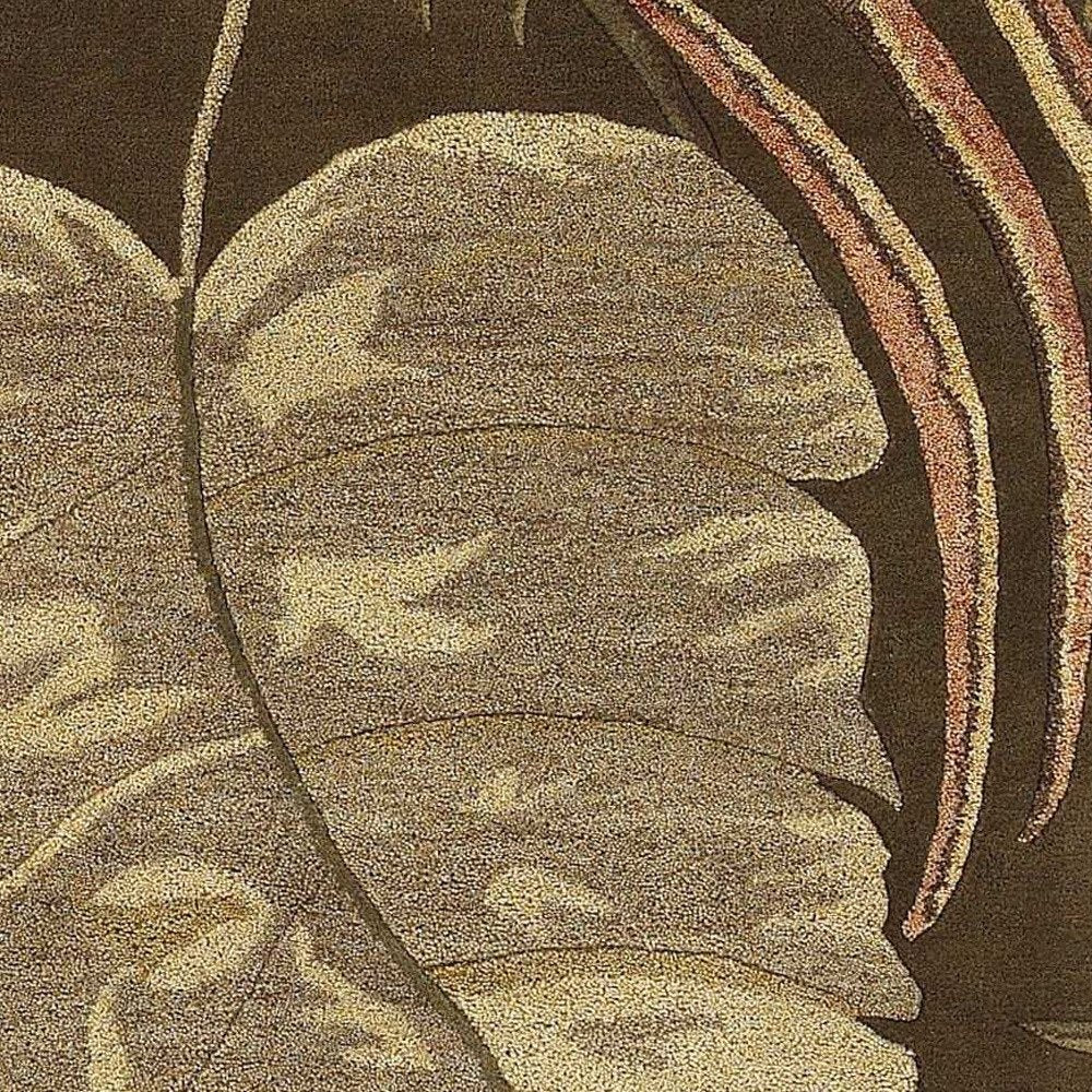 7' Brown And Beige Wool Botanical Leaves Hand Tufted Round Rug