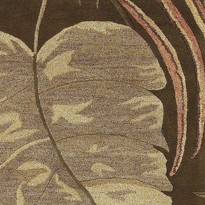 7' Brown And Beige Wool Botanical Leaves Hand Tufted Round Rug