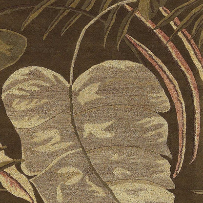 7' Brown And Beige Wool Botanical Leaves Hand Tufted Round Rug