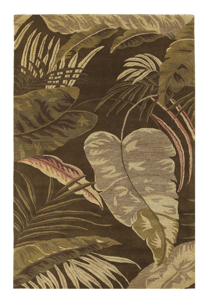 7' Brown And Beige Wool Botanical Leaves Hand Tufted Round Rug