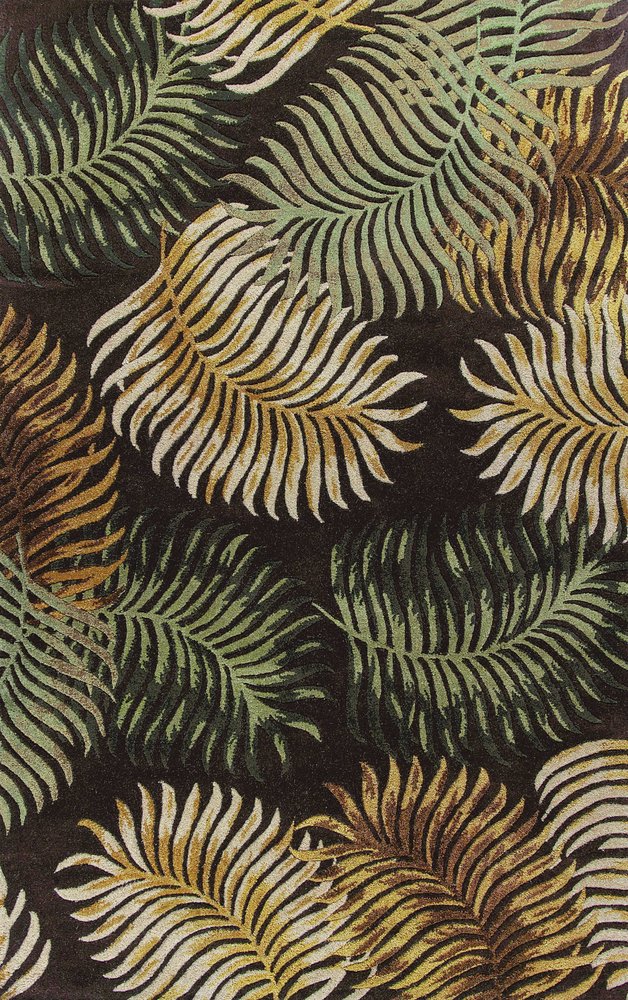 8' Espresso Beige And Green Wool Botanical Leaves Hand Tufted Runner Rug