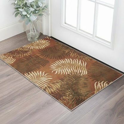 5' X 8' Rust Orange And Green Wool Botanical Leaves Hand Tufted Area Rug