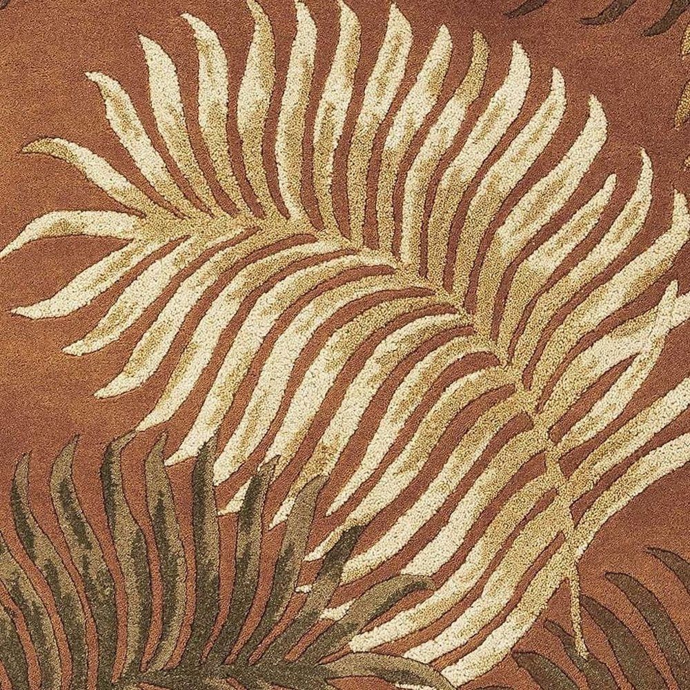 5' X 8' Rust Orange And Green Wool Botanical Leaves Hand Tufted Area Rug