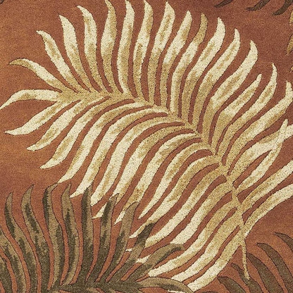5' X 8' Rust Orange And Green Wool Botanical Leaves Hand Tufted Area Rug